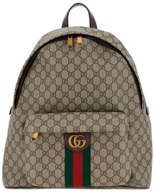 Gucci 'Ophidia' Backpack With Gg Plate And Web Detail On The Front - Brown