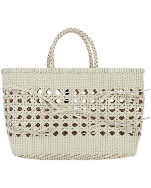 OSOI 'Biscuit Tote' Handbag With Double Round Handles And Woven - Metallic