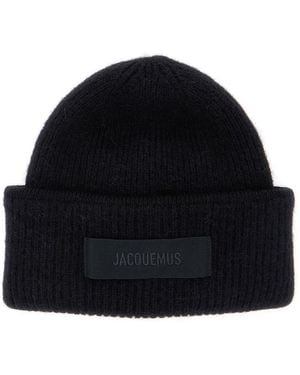 Jacquemus 'Le Bonnet Gros Grain' Beanie With Logo Patch On The F - Black