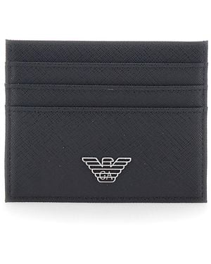 Emporio Armani Cardholder With Metallic Logo On The Front - Grey