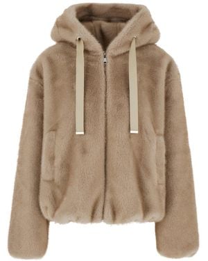 Le Plain Shearling With Hood And Pockets - Natural