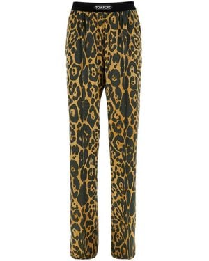 Tom Ford Wild Leopard On Stretch Silk Satin Pj Pants - Green