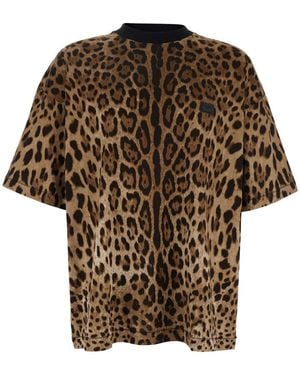 Dolce & Gabbana T-Shirt With All-Over Leopard Motif - Brown