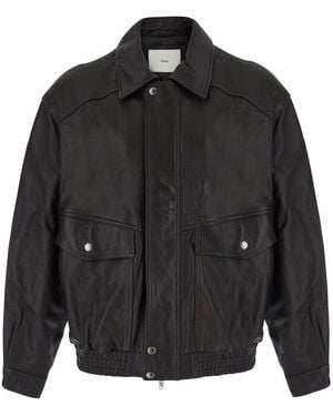 DUNST Oversized Vintage Leather Blouson With Vintage Leather Details - Black
