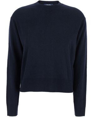 Max Mara Maglione 'Eco' Girocollo Con Patch Logo A Contrasto Sui Gom - Blu