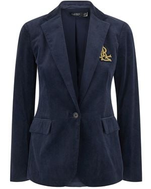 Ralph Lauren Giacca Con Revers Classici E Patch Logo Sul Petto - Blu