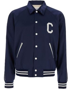 Celine Giubbotto Con Colletto Classico E Logo Lettering Sul Retro - Blu