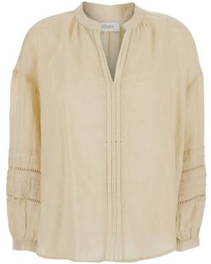 JC Sophie 'Leslie' Blouse With Cut-Out Details And V-Neck - Natural