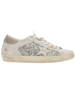 Golden Goose 'Superstar' Low Top Trainers With Glitter Details On The Side And Logo Lettering On The Heel - White
