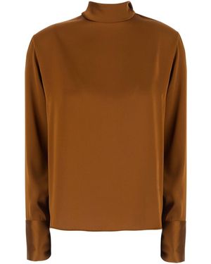 Le Plain High Neck Blouse With Bow On The Back - Brown