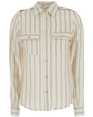 Semicouture Shirt With Classic Collar And All-Over Striped Motif - White