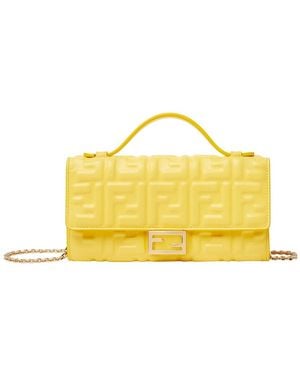 Fendi Leather 'Ff' Shoulder Bag With Chain Strap - Yellow