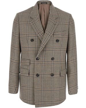 Emporio Armani Double-Breasted Blazer With All-Over Prince Of Wa - Grey