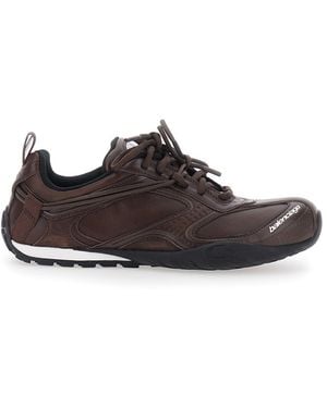 Balenciaga Radar Vintage Leather Trainers With Printed Logo And Notched Sole - Brown