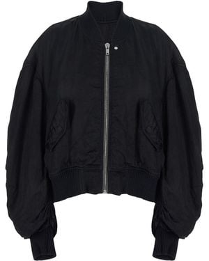 Rick Owens 'Secchia Flight' Bomber Jacket With Ruffled Sleeves - Black