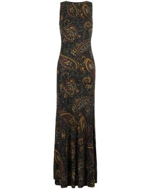 Etro Long Sleeveless Round Neck Dress With All-Over Embroidery - White