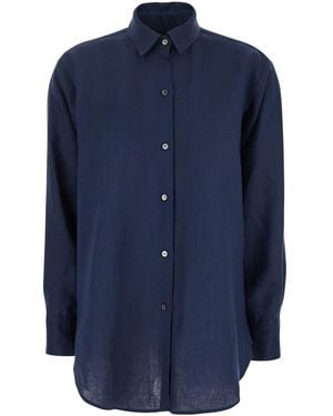 Plain Shirt With Classic Collar And Long Sleeves - Blue