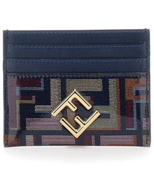 Fendi Multicolour Card Holder With Metal Logo On Front And All-Over Ff Motif - Blue