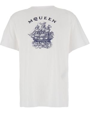 McQueen Crewneck T-Shirt With Logo Print On The Front - White