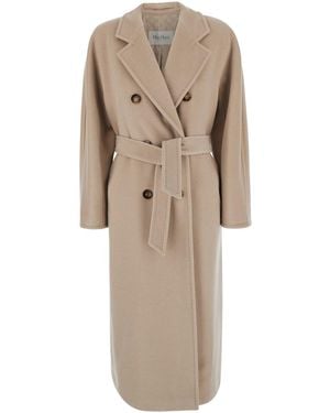Max Mara Madame Coat With Notched Revers And Long Sleeves - Natural