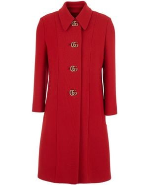 Gucci Coat With Classic Collar And Double G Buttons - Red