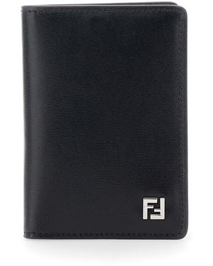 Fendi Card Holder With Ff Logo Plate On The Front And Rectangula - Black