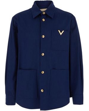 Valentino Jacket With Classic Collar And Vlogo On The Front - Blue