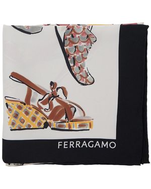 Ferragamo Scarf With All-Over Print And Logo Lettering - Grey