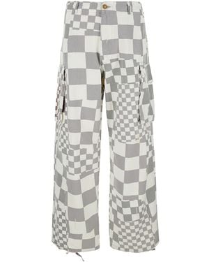 ERL Cargo Jeans With Asymmetric Check Motif - Grey
