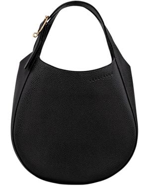 Longchamp Leather Handbag With Zip Closure, Zip Pocket Back, 30 Cm X 20 Cm X 10 Cm - Black