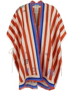 Fendi Poncho Silk Printed Pequin Look22 - Orange