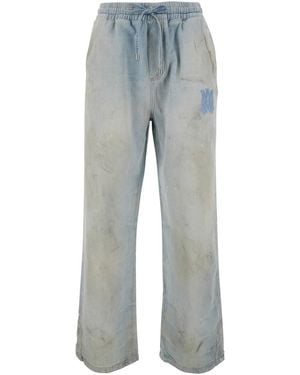 Amiri Light Bliue Trousers With Elastic Waist And Logo Patch On The Front - Blue