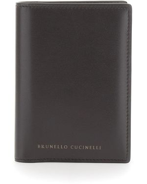 Brunello Cucinelli Leather Wallet With Logo Lettering - Black