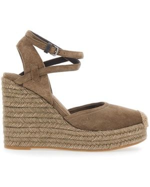 Brunello Cucinelli Wedges With Ankle Strap And Round Toe - Multicolour