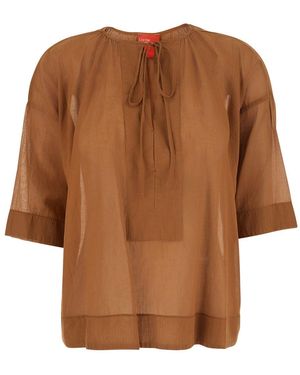 ..,merci Blouse With Round Neckline And Bow Detail On The Front In - Brown