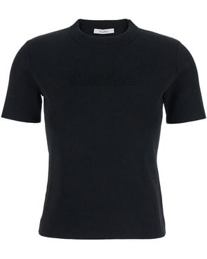 Max Mara Pure 'Adelio' Crewneck T-Shirt With Tonal Logo Lettering - Black