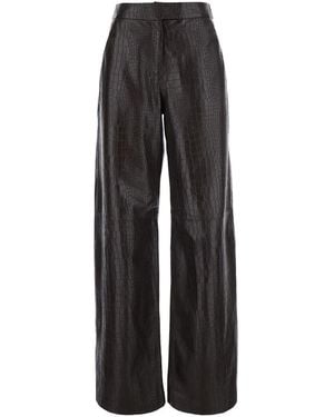 FEDERICA TOSI Crocodile-Embossed Trousers With Wide Leg - Black