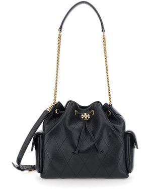 Tory Burch Borsa A Spalla 'Charlie' Con Chiusura A Coulisse E Placca L - Nero