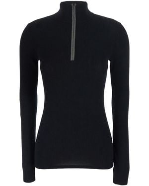 Brunello Cucinelli Turtleneck Sweater With Front Zip Closure And - Black