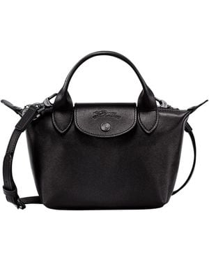 Longchamp 'le Pilage Xtra' Black Handbag With Adjustable And Removable Shoulder Strap And Embossed Logo On The Front In Leather Woman