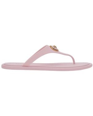 Versace Gianni Ribbon Sandals With Metallic Medusa Head On The Front - Pink
