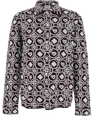 CASABLANCA Bordeaux Shirt With Classic Collar And All-Over Monogram - Red