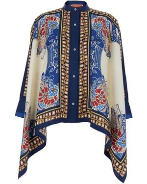 La DoubleJ Silk 'Foulard' Shirt With Draping And Floral Print For - Blue