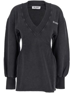 The Attico V-Neck Dress With Logo Lettering On The Front - Black
