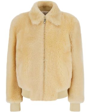 Bottega Veneta Teddy Straight Shearling Blouson Leather Details - Natural