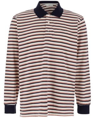 DUNST Polo Shirt With All-Over Striped Motif And Logo Embro - Blue
