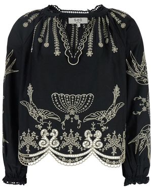 Sea Blusa Con Scollo A V E Ricamo Kingsley All-Over - Nero