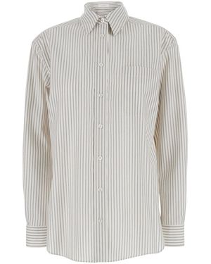 The Row 'Gavina' Shirt With Classic Collar And All-Over Striped - White