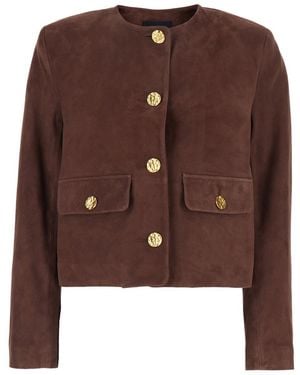 Arma 'Lorenne' Jacket With Round Neck And Front Patch Pockets - Brown