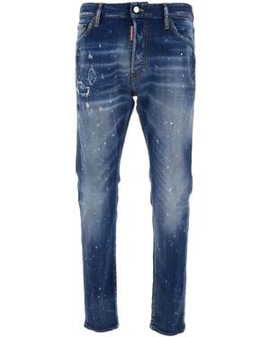DSquared² 'Cool Gut' Jeans With Belt Loops And All-Over Painted Details - Blue